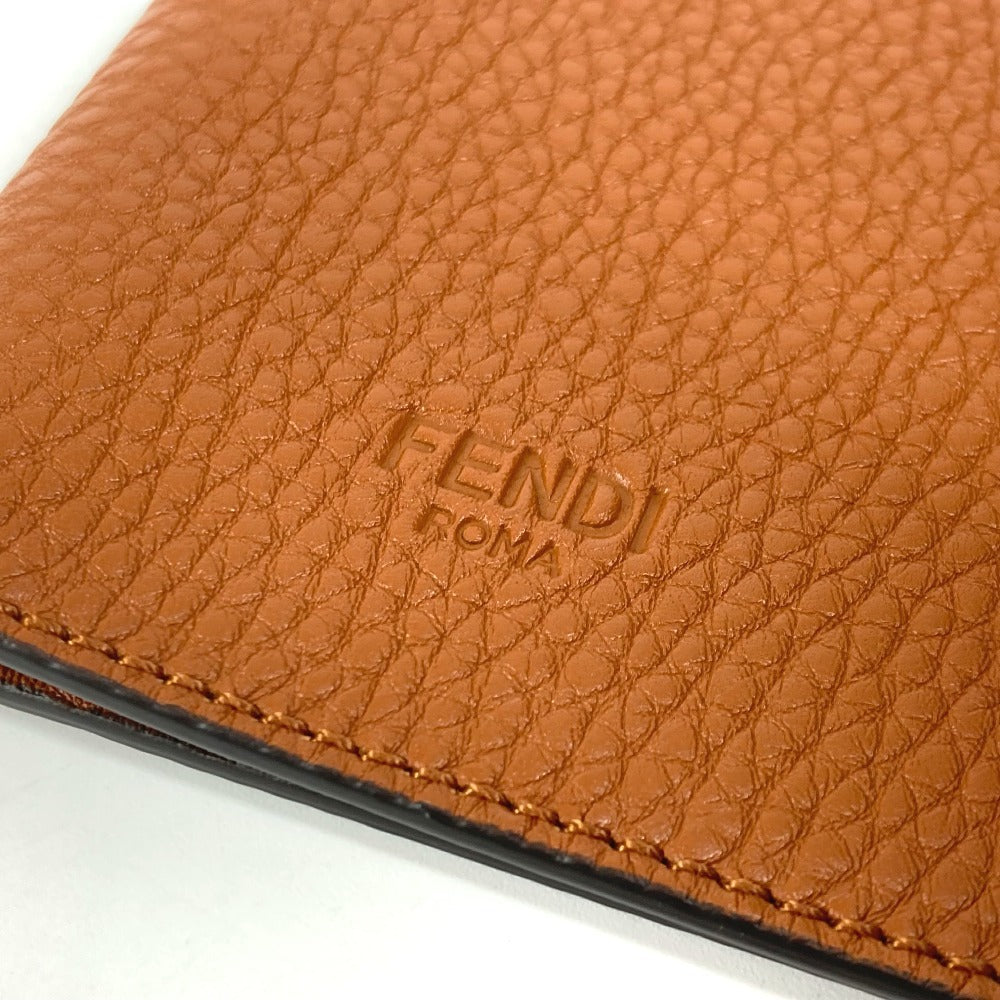 FENDI Logo Passport Cover Stationery Passport Case Leather Unisex Brown