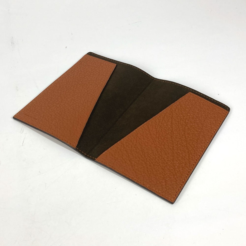 FENDI Logo Passport Cover Stationery Passport Case Leather Unisex Brown