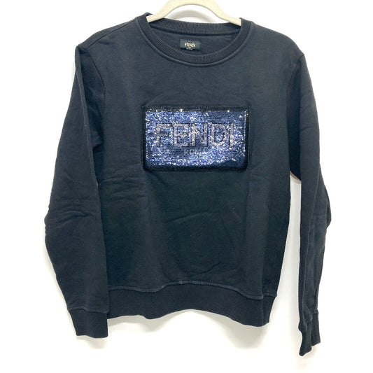 FENDI FY0944 スパンコール ロゴ パッチデティール アパレル スウェットシャツ スウェット コットン レディース ブラック