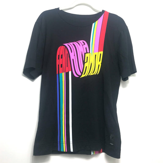 FENDI FY0936 レインボー ロゴ トップス アパレル 半袖Ｔシャツ コットン メンズ ブラック