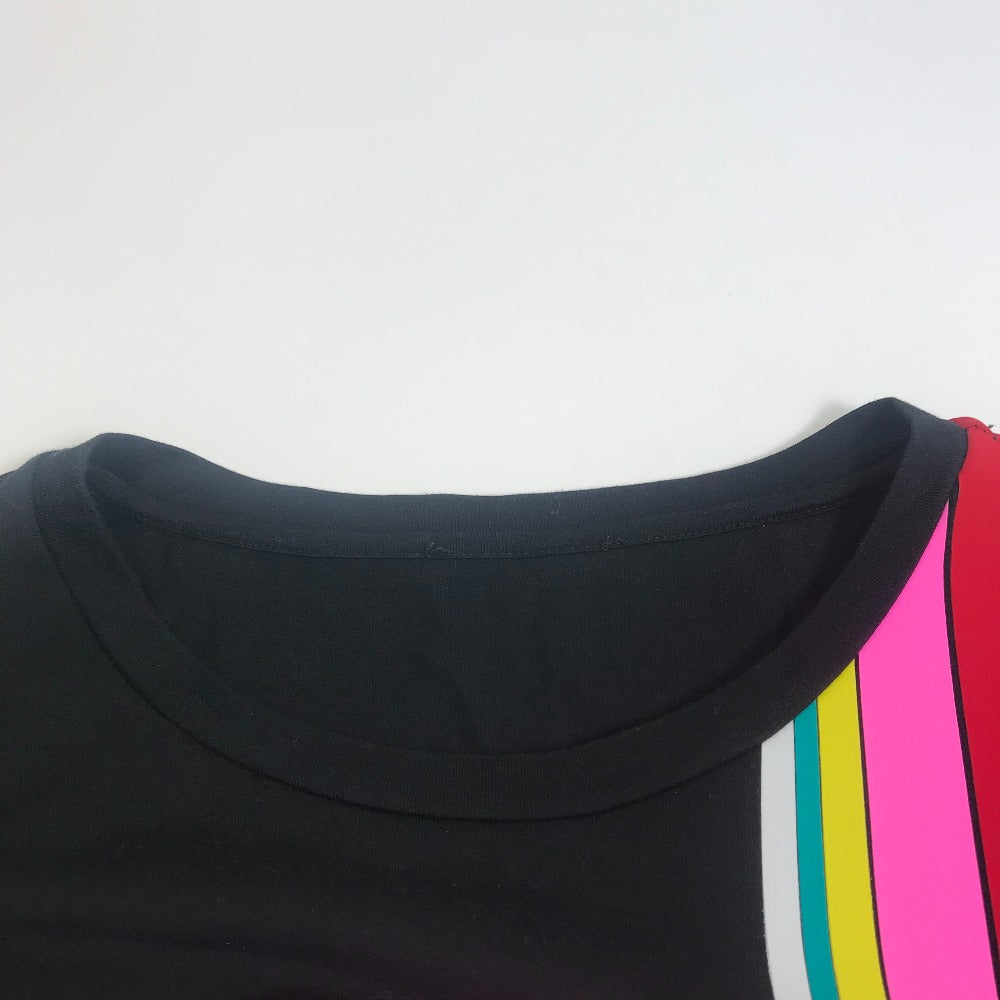 FENDI FY0936 Rainbow Logo Tops Apparel Short Sleeve Cotton T-Shirt Men's Black