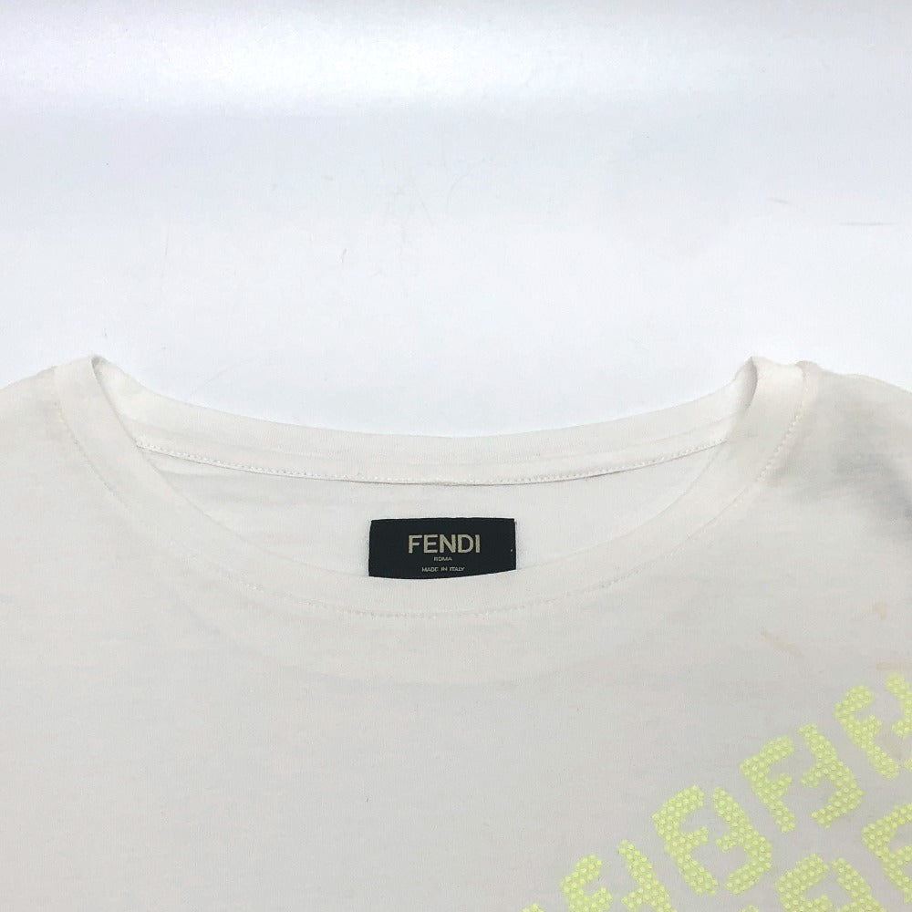 FENDI FY0894 FF Logo Apparel Tops Short Sleeve T-Shirt Cotton Men's White x Yellow