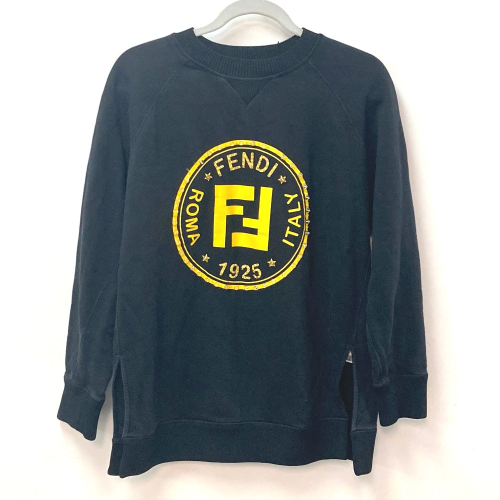 FENDI FS7034 ロゴ ストーン付き トップス 長袖 アパレル トレーナー コットン メンズ ブラック