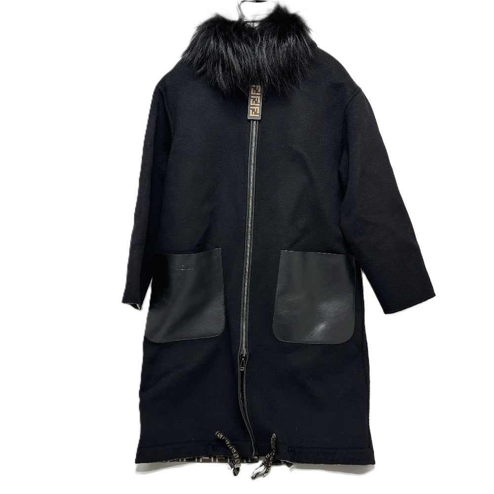 FENDI FF8581 Zucca Print Reversible Silk-Blend Long Coat in Wool, Brown