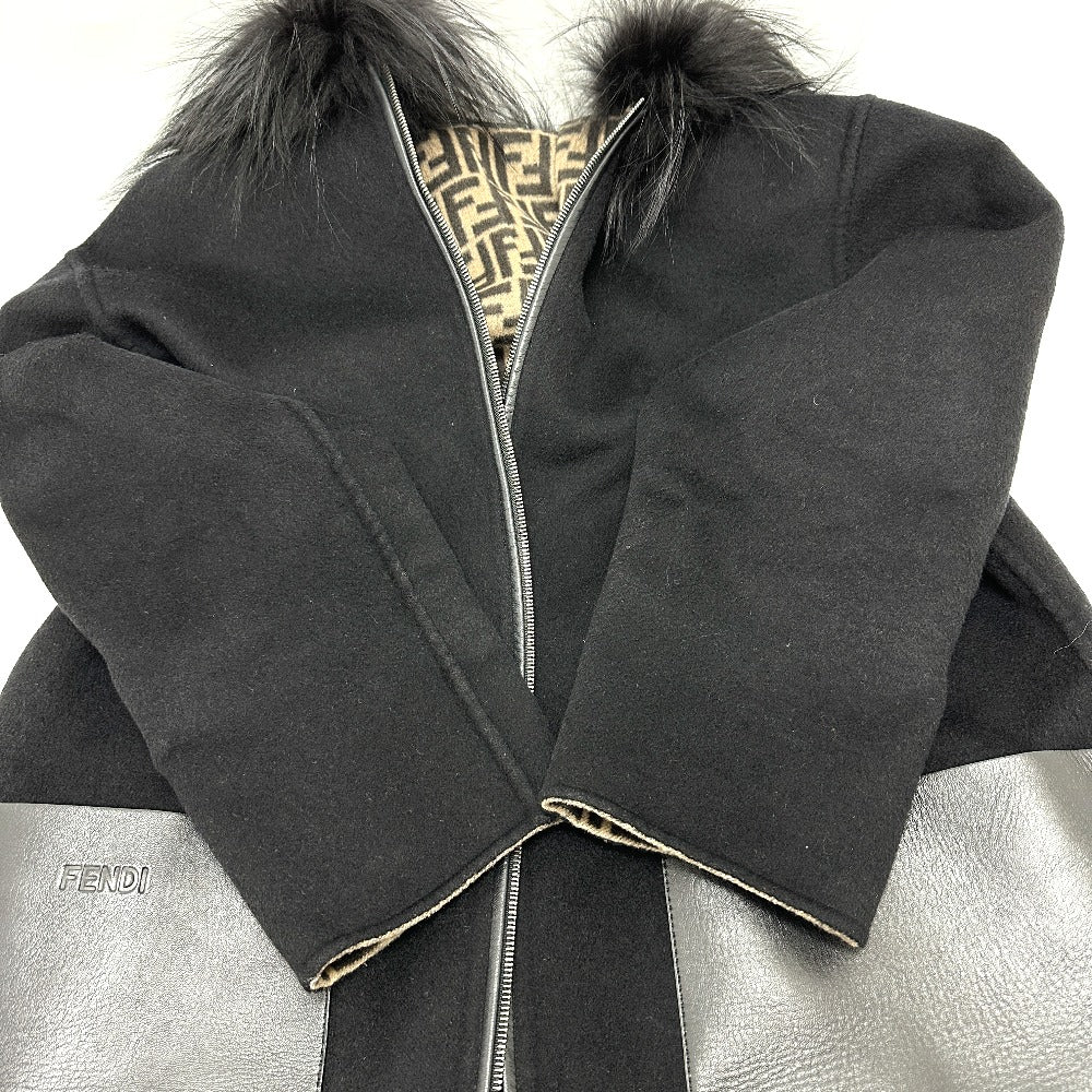 FENDI FF8581 Zucca Print Reversible Silk-Blend Long Coat in Wool, Brown