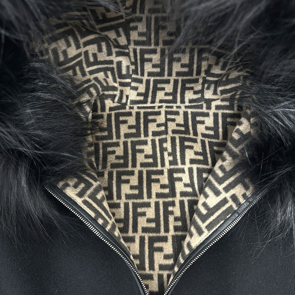 FENDI FF8581 Zucca Print Reversible Silk-Blend Long Coat in Wool, Brown