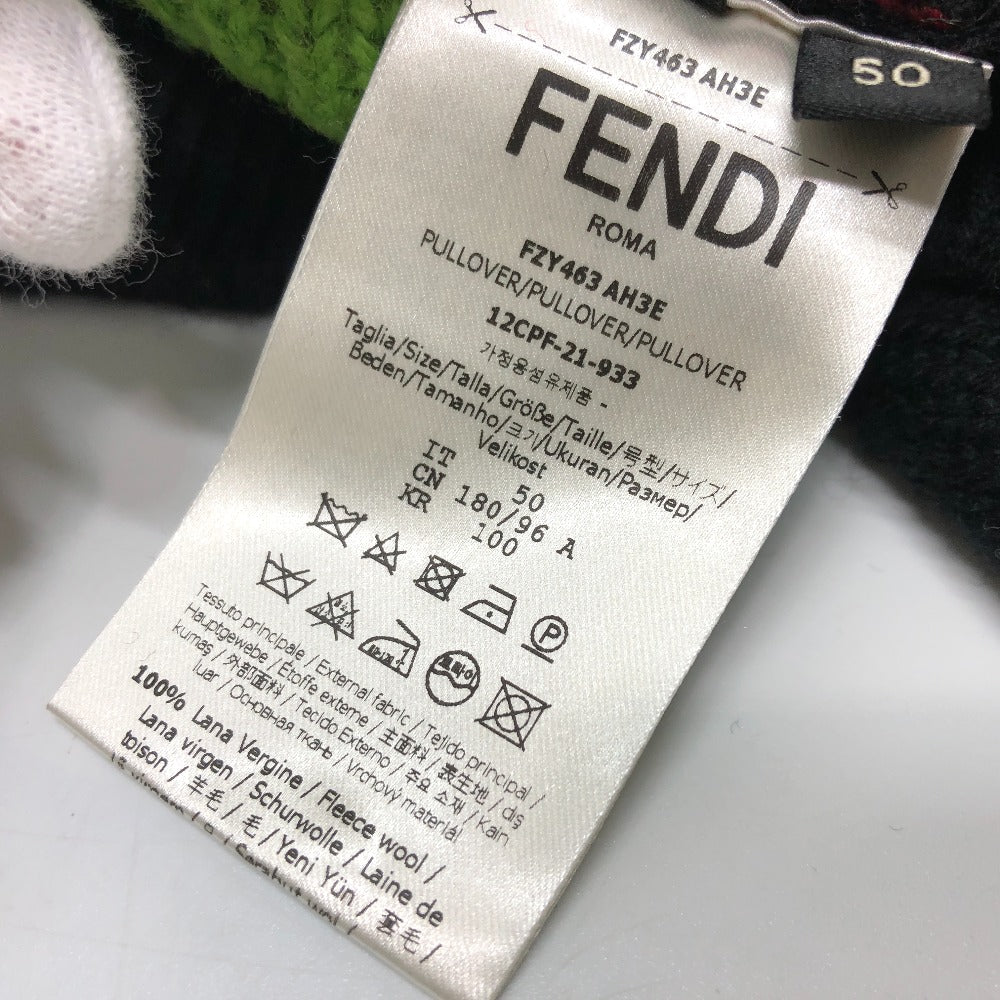 FENDI FZY463 AH3E 21AW ロゴマルチカラー アパレル ARTIST ALLOVER ニット クルーネック トップス セーター コットン メンズ ブラック