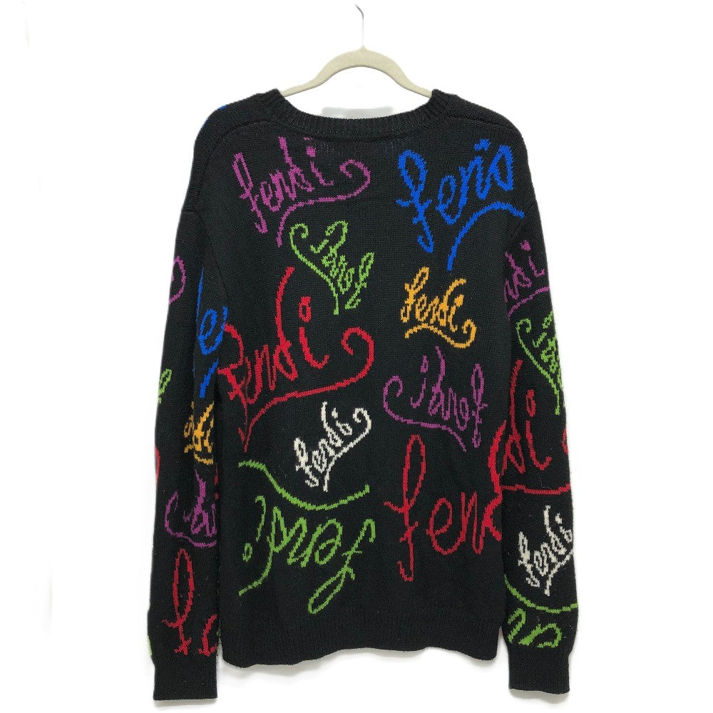 FENDI FZY463 AH3E 21AW ロゴマルチカラー アパレル ARTIST ALLOVER ニット クルーネック トップス セーター コットン メンズ ブラック