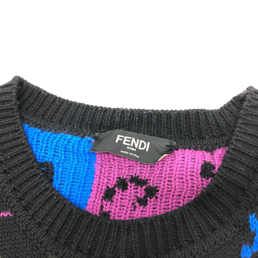 FENDI FZY463 AH3E 21AW ロゴマルチカラー アパレル ARTIST ALLOVER ニット クルーネック トップス セーター コットン メンズ ブラック
