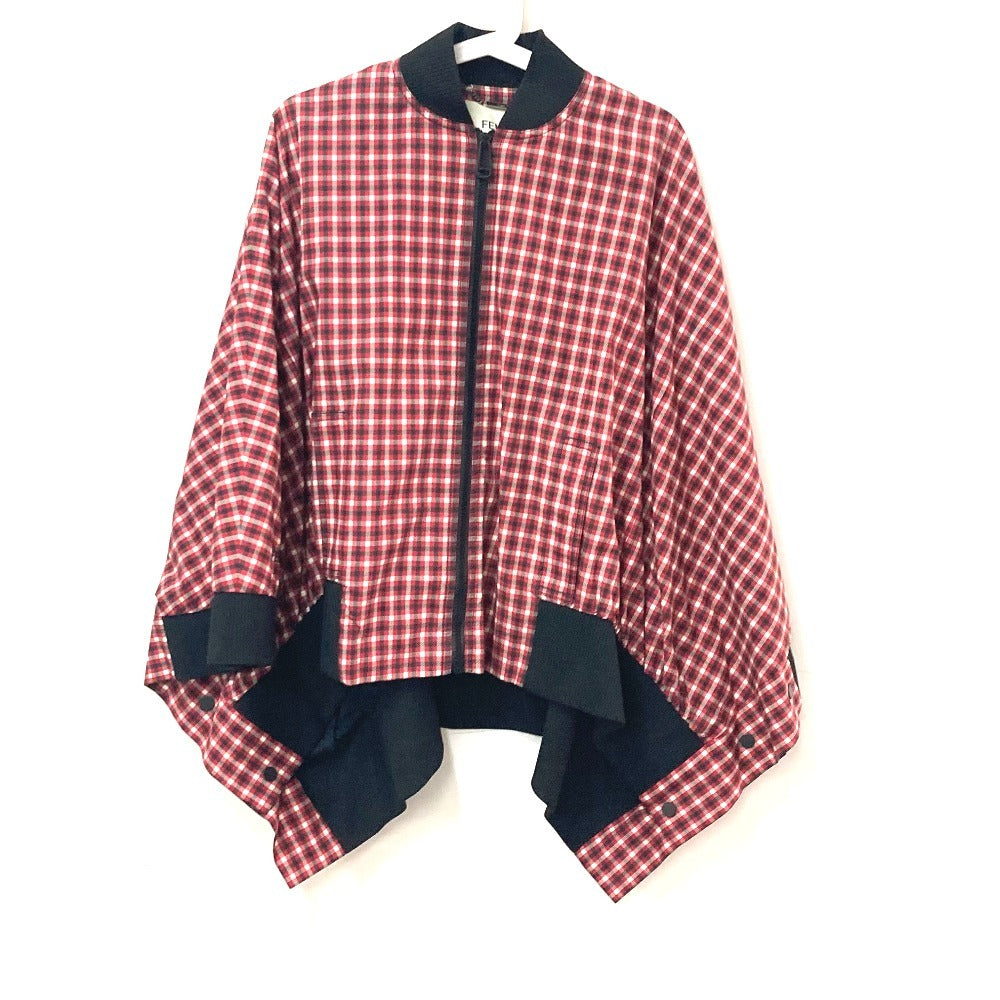 FENDI FJ6898 Check Logo Poncho, Long Sleeve, Polyester Jacket, Women's, Red