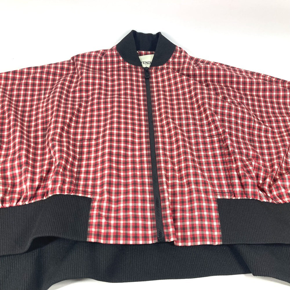 FENDI FJ6898 Check Logo Poncho, Long Sleeve, Polyester Jacket, Women's, Red