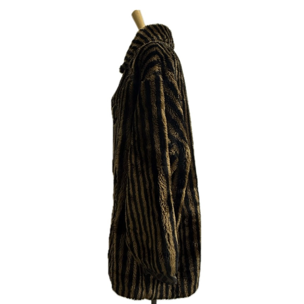 FENDI Zucca Pecan Apparel Outerwear Eco-Fur Coat Mid-Length Acrylic Women's Brown