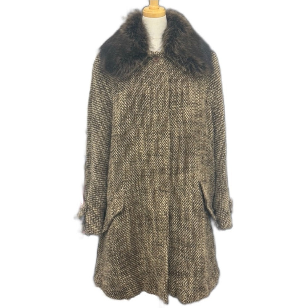 FENDI FENDI 365 tweed Apparel outerwear fur collar mid-length coat Long coat Viscose Brown Used