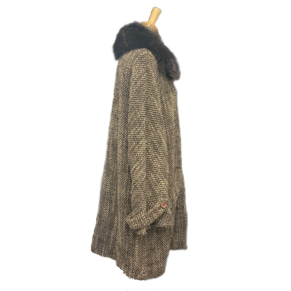 FENDI FENDI 365 tweed Apparel outerwear fur collar mid-length coat Long coat Viscose Brown Used