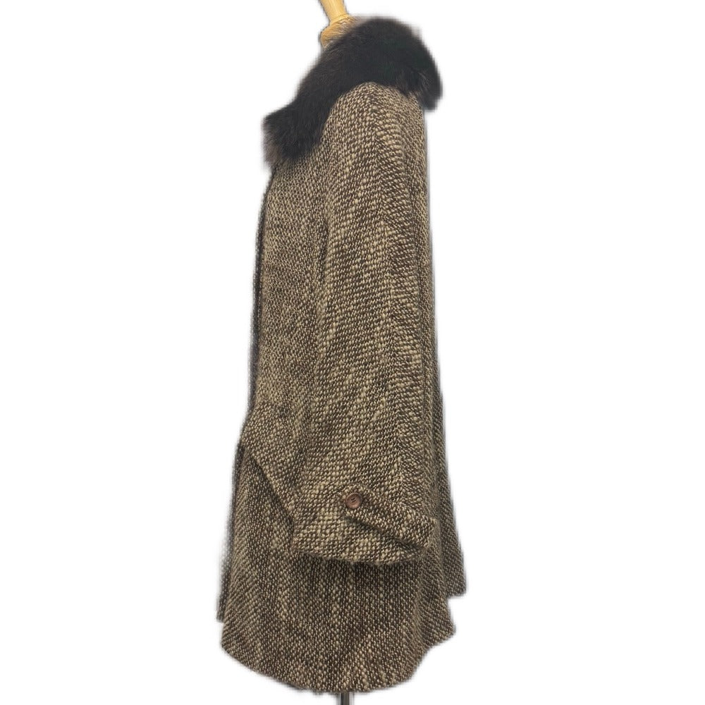 FENDI FENDI 365 tweed Apparel outerwear fur collar mid-length coat Long coat Viscose Brown Used