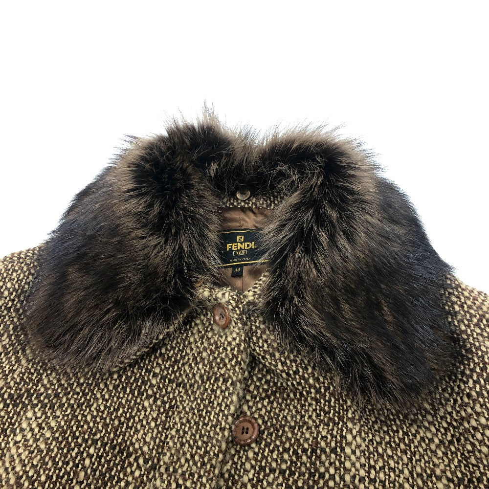 FENDI FENDI 365 tweed Apparel outerwear fur collar mid-length coat Long coat Viscose Brown Used