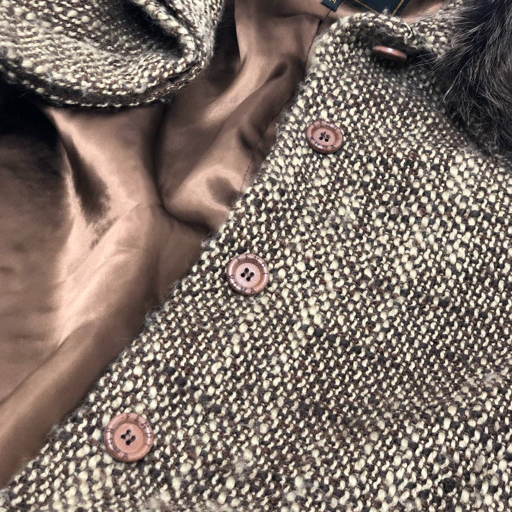 FENDI FENDI 365 tweed Apparel outerwear fur collar mid-length coat Long coat Viscose Brown Used