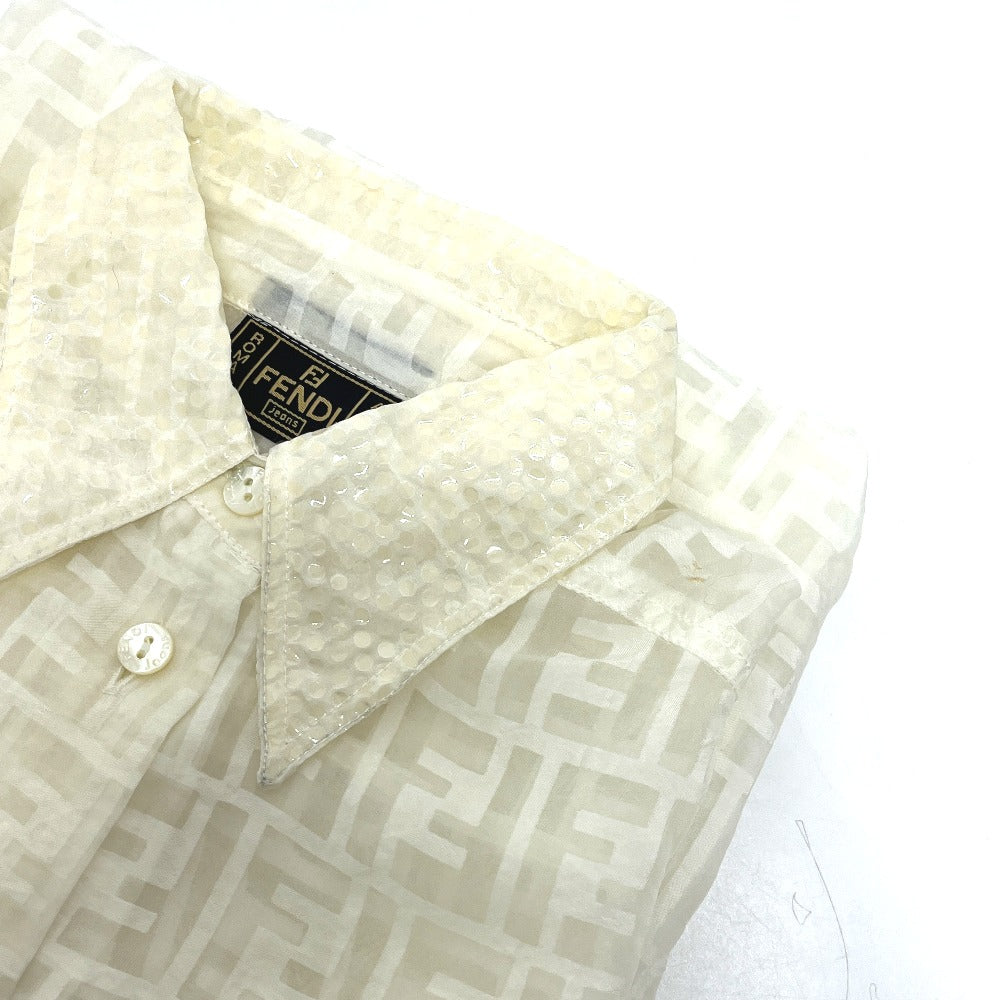 FENDI Zucca Pattern All-Over Sheer Apparel Top Blouse Long Sleeve Shirt Blouse Viscose Women's White
