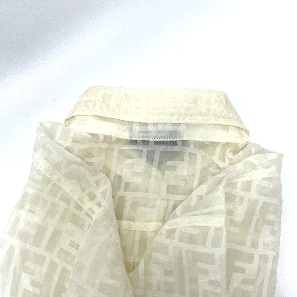 FENDI Zucca Pattern All-Over Sheer Apparel Top Blouse Long Sleeve Shirt Blouse Viscose Women's White