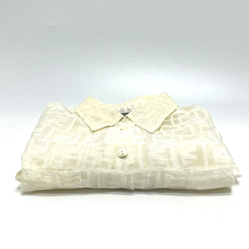 FENDI Zucca Pattern All-Over Sheer Apparel Top Blouse Long Sleeve Shirt Blouse Viscose Women's White