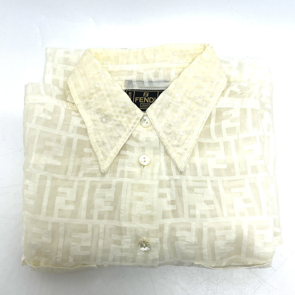 FENDI Zucca Pattern All-Over Sheer Apparel Top Blouse Long Sleeve Shirt Blouse Viscose Women's White