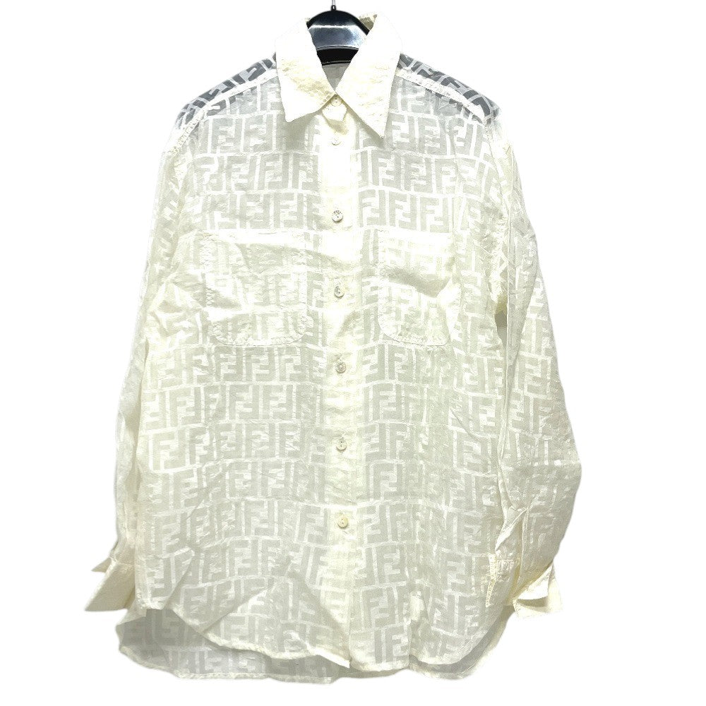 FENDI Zucca Pattern All-Over Sheer Apparel Top Blouse Long Sleeve Shirt Blouse Viscose Women's White