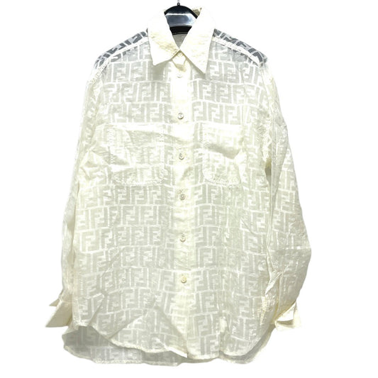 FENDI Zucca Pattern All-Over Sheer Apparel Top Blouse Long Sleeve Shirt Blouse Viscose Women's White