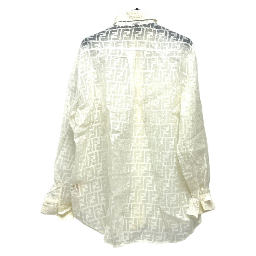 FENDI Zucca Pattern All-Over Sheer Apparel Top Blouse Long Sleeve Shirt Blouse Viscose Women's White