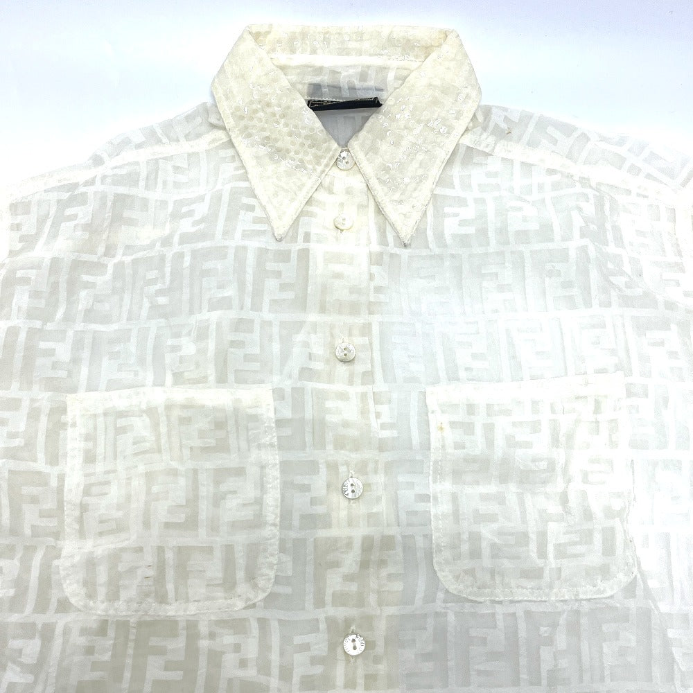 FENDI Zucca Pattern All-Over Sheer Apparel Top Blouse Long Sleeve Shirt Blouse Viscose Women's White