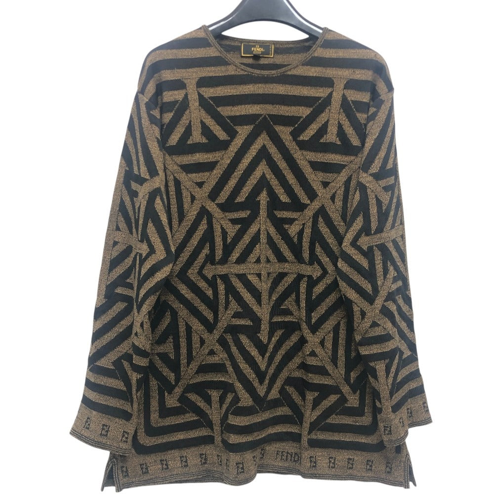 FENDI Pecan Pattern Vintage Apparel Top Knit FF Logo Sweater Viscose Women's Brown