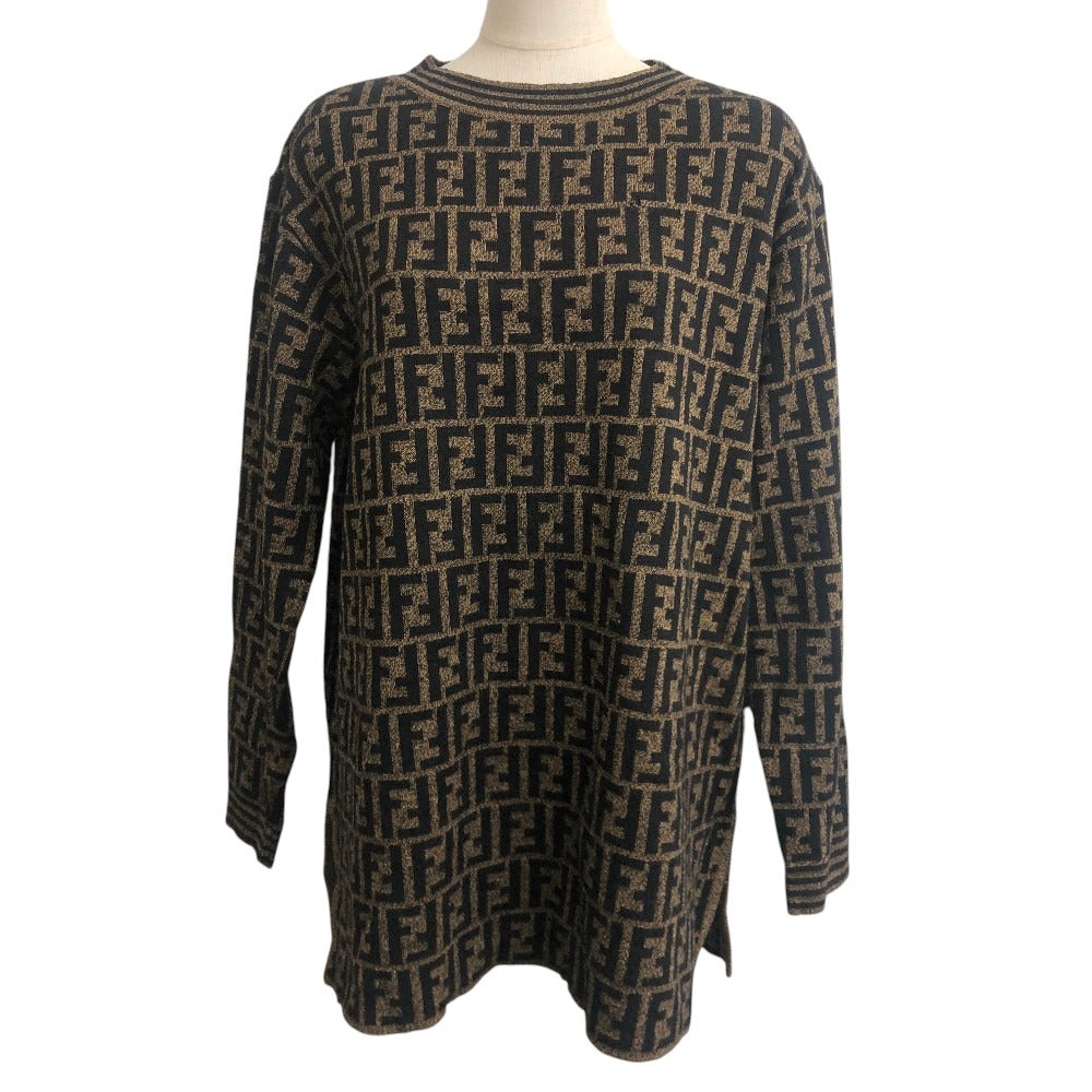 FENDI Zucca Pattern Apparel Knit Top All-over Pattern Sweater Wool Unisex Brown