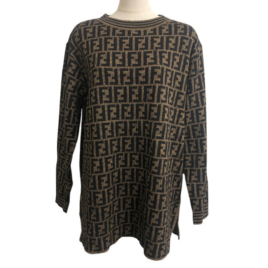 FENDI Zucca Pattern Apparel Knit Top All-over Pattern Sweater Wool Unisex Brown