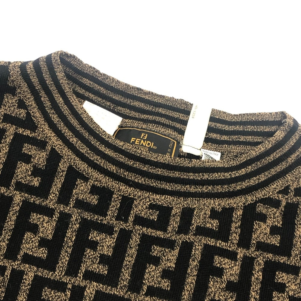 FENDI Zucca Pattern Apparel Knit Top All-over Pattern Sweater Wool Unisex Brown