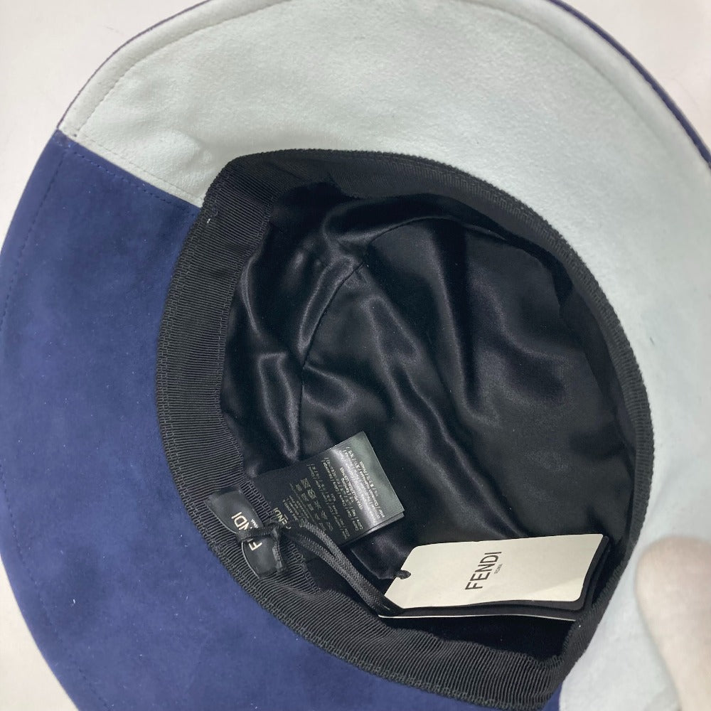 FENDI FXQ801 Logo Two-Tone Bucket Hat, Bob Hat, Goatskin, Men's, Blue