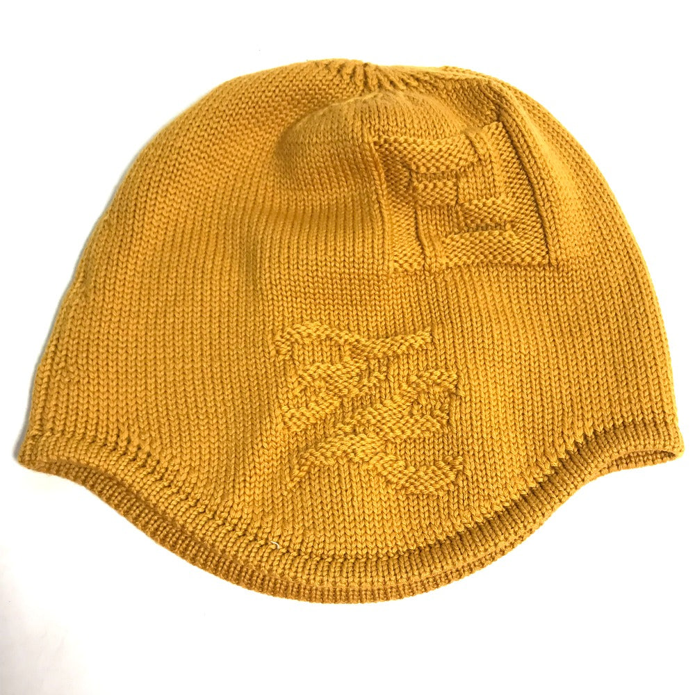 FENDI FXQ056 ロゴ ビーニー 帽子 ニット帽 ニットキャップ ニット帽 ウール レディース イエロー