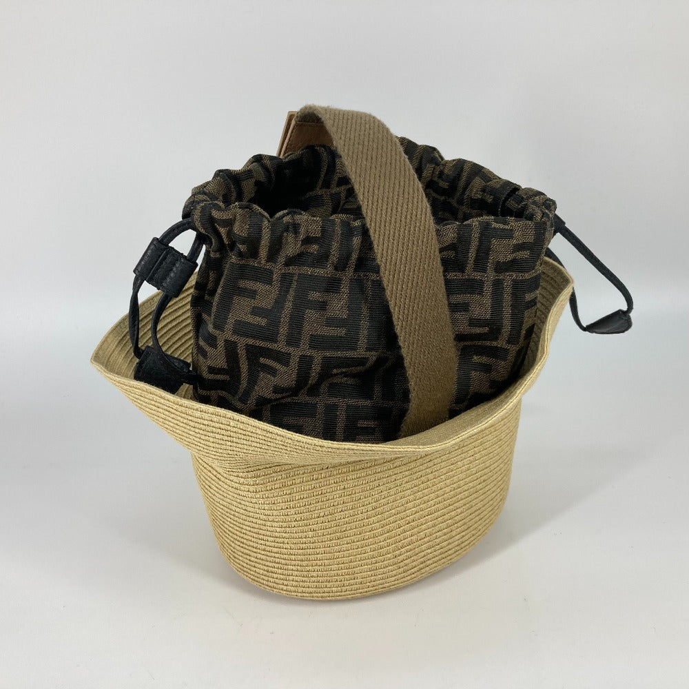 FENDI FXQ891 ハンドバッグ AIJE RAFFIA BUCKET Hat バケットハット＆巾着バッグ ハット帽 帽子 バケットハット ボブハット ハット レザー レディース ベージュ
