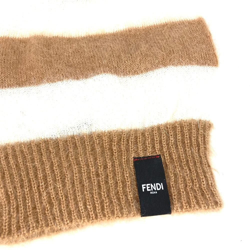 FENDI FXQ107 ボーダー ビーニー 帽子 ニット帽 ニットキャップ ニット帽 メンズ ブラウン
