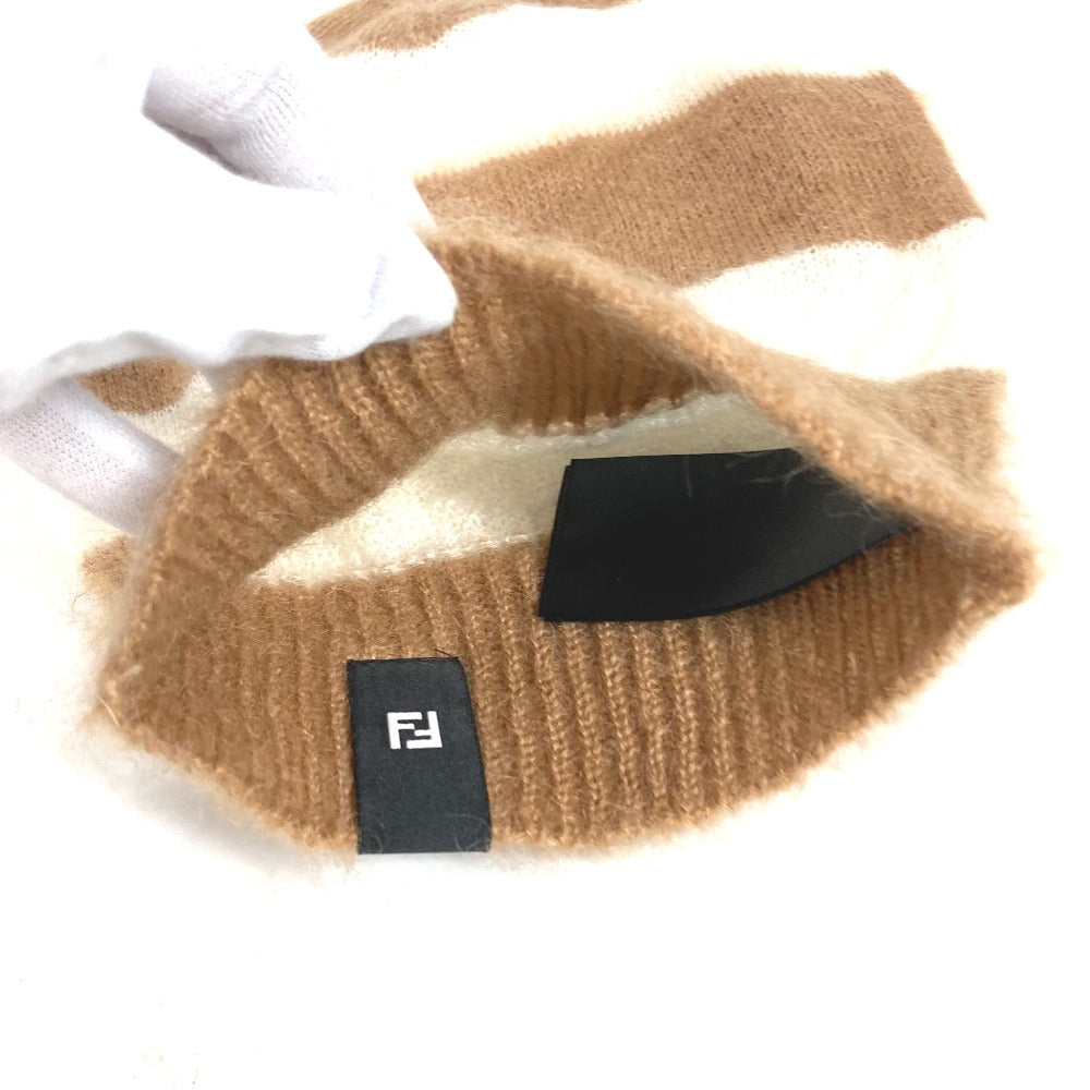 FENDI FXQ107 ボーダー ビーニー 帽子 ニット帽 ニットキャップ ニット帽 メンズ ブラウン