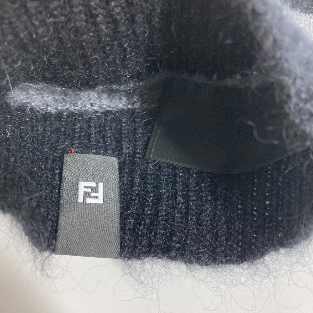 FENDI FXQ107 ビーニー 帽子 ニット帽 ニットキャップ ボーダー ニット帽 メンズ ブラック