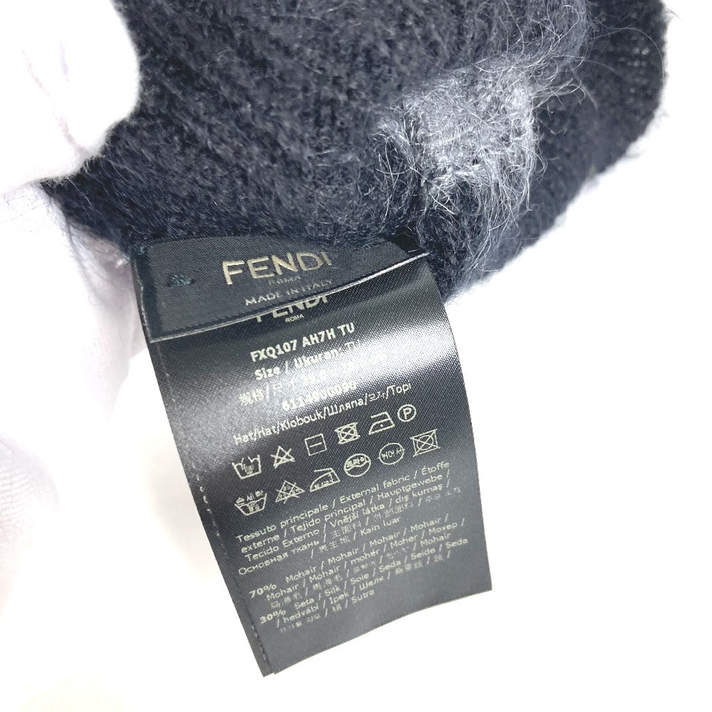 FENDI FXQ107 ビーニー 帽子 ニット帽 ニットキャップ ボーダー ニット帽 メンズ ブラック