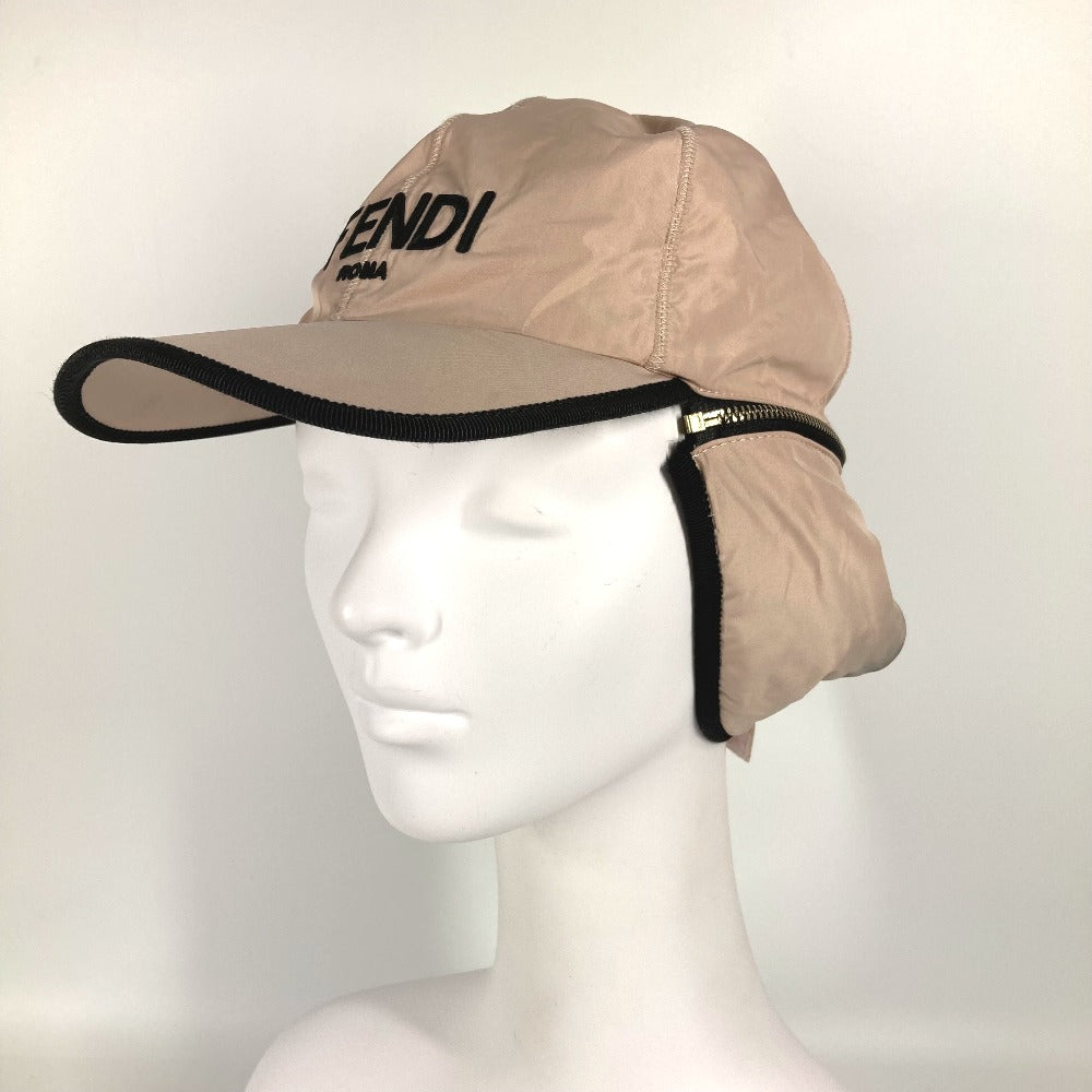 FENDI FXQ679 ファー モコモコ ロゴ フライト 帽子 キャップ帽 ベースボール キャップ レザー レディース ピンク
