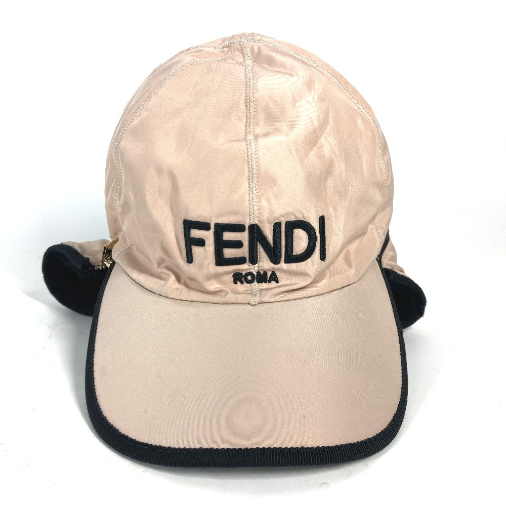 FENDI FXQ679 ファー モコモコ ロゴ フライト 帽子 キャップ帽 ベースボール キャップ レザー レディース ピンク