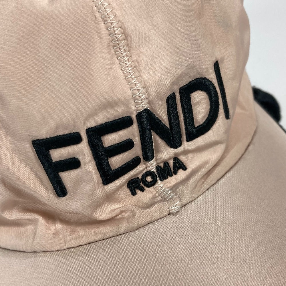 FENDI FXQ679 ファー モコモコ ロゴ フライト 帽子 キャップ帽 ベースボール キャップ レザー レディース ピンク