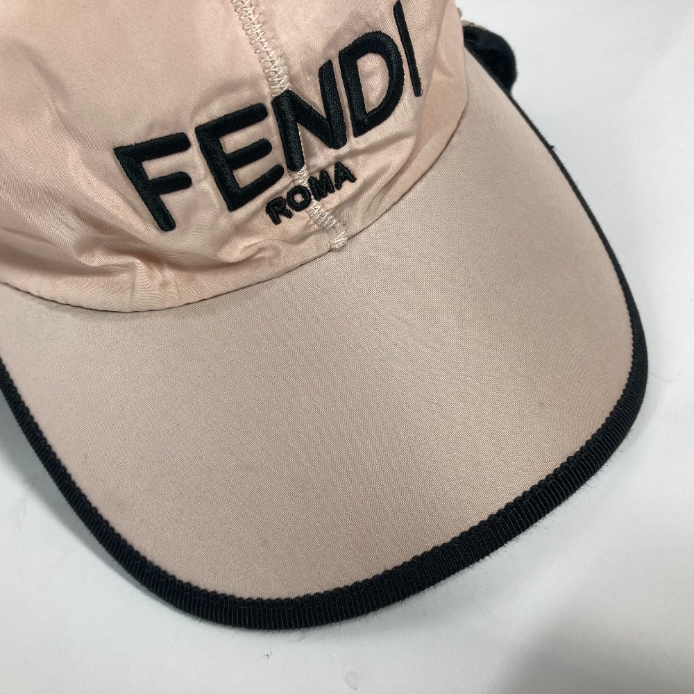 FENDI FXQ679 ファー モコモコ ロゴ フライト 帽子 キャップ帽 ベースボール キャップ レザー レディース ピンク