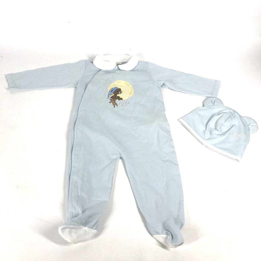 FENDI BUK114 ベビー BABY 赤ちゃん 帽子 ズッカ ベア ロンパース＆ニット帽セット テディベア セット 服 トップス ニット帽 コットン キッズ ブルー