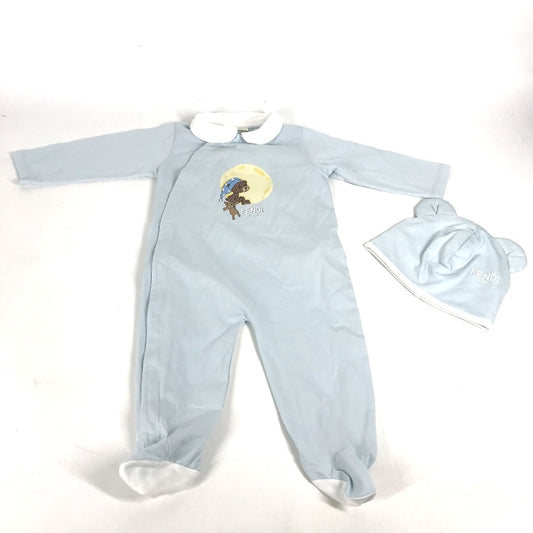 FENDI BUK114 ベビー BABY 赤ちゃん 帽子 ズッカ ベア ロンパース＆ニット帽セット テディベア セット 服 トップス ニット帽 コットン キッズ ブルー