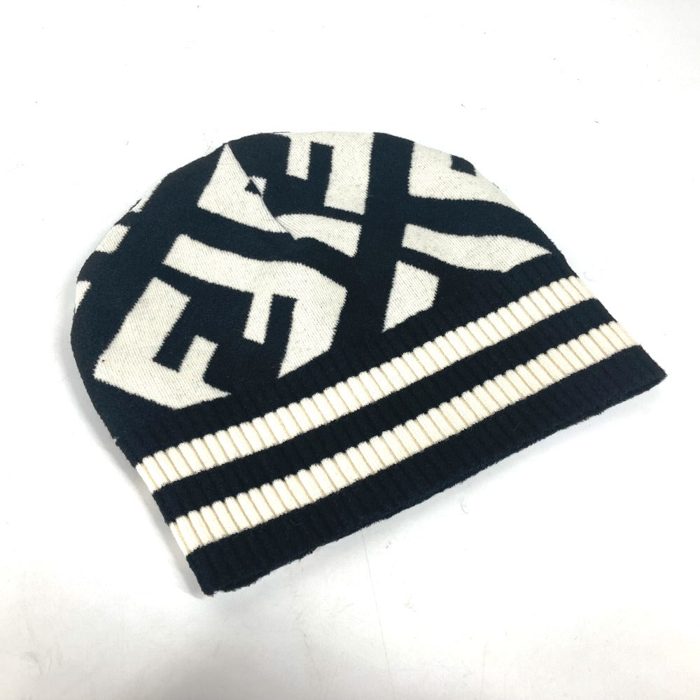 FENDI FXQ538 バイカラー ズッカ ロゴ ビーニー 帽子 ニット帽 ニットキャップ ニット帽 ウール レディース ブラック - brandshop-reference