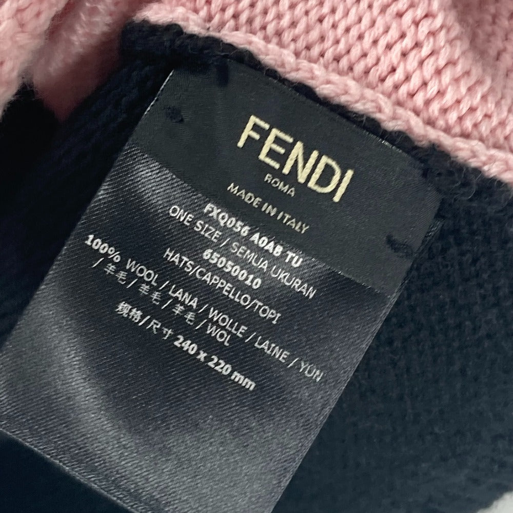 FENDI FXQ056 ビーニー 帽子 ニット帽 ニットキャップ ロゴ ポンポン付き ニット帽 ウール ユニセックス ブラック - brandshop-reference