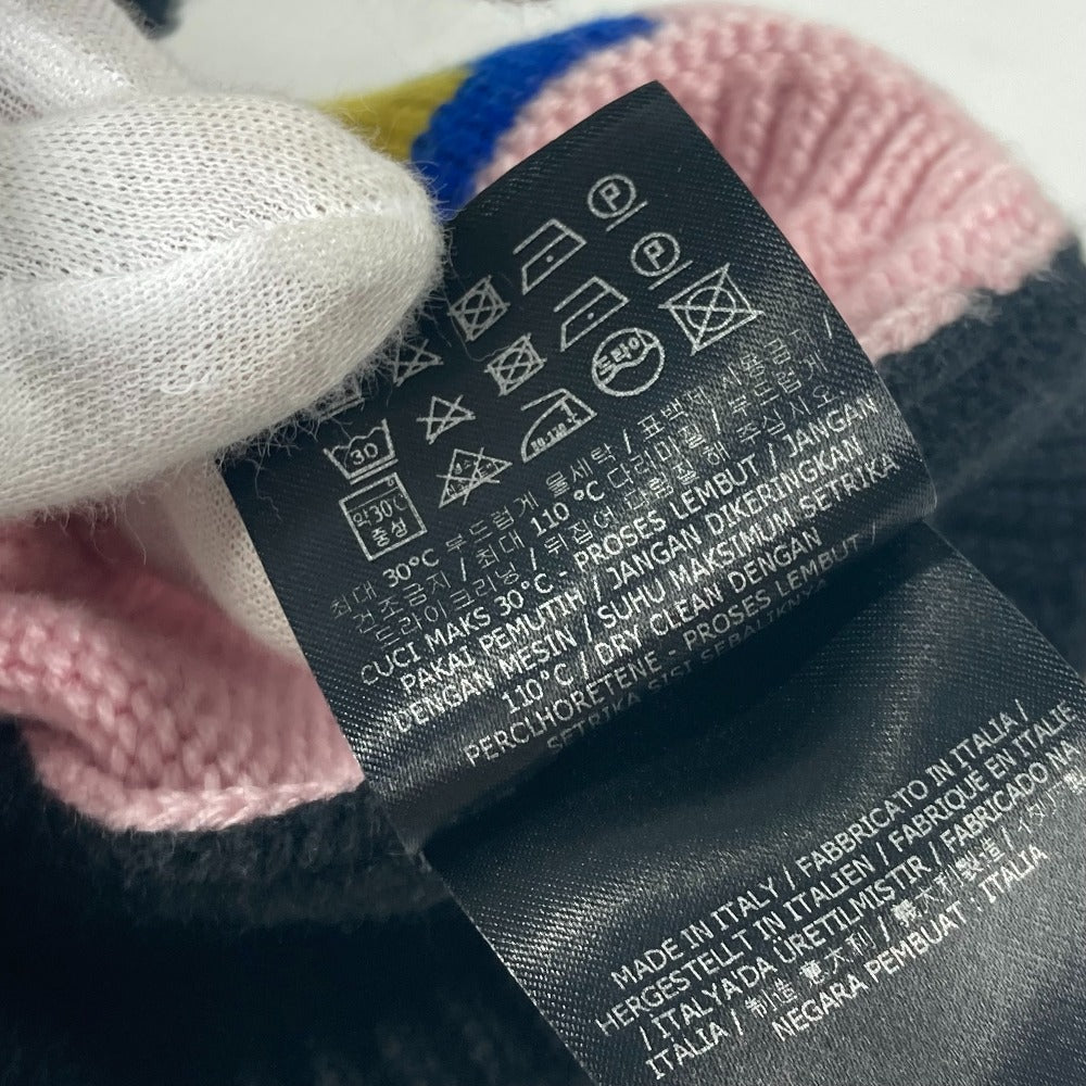 FENDI FXQ056 ポンポン付き ロゴ ビーニー 帽子 ニット帽 ニットキャップ ニット帽 ウール レディース ブラック - brandshop-reference