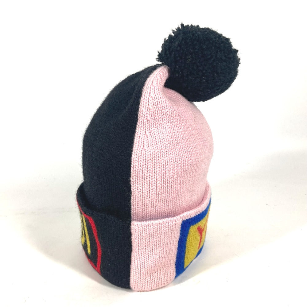 FENDI FXQ056 ポンポン付き ロゴ ビーニー 帽子 ニット帽 ニットキャップ ニット帽 ウール レディース ブラック - brandshop-reference